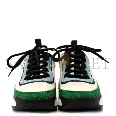 CHANEL SUEDE CALFSKIN MIXED FIBERS CC SNEAKERS IVORY GREEN LIGHT BLUE 